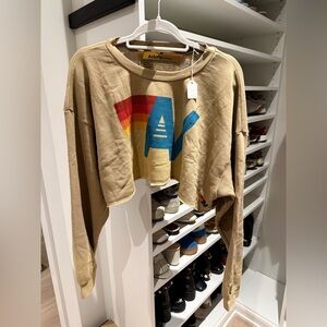 Cropped Aviator Nation Tan Sweatshirt with Rainbow Design
